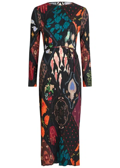 Never Fully Dressed Plisse Gaia Long-sleeve Maxi Dress In Multi