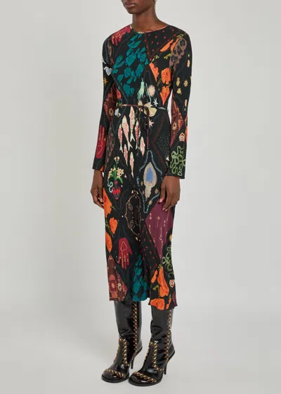 Never Fully Dressed Plisse Gaia Long-sleeve Maxi Dress In Multi