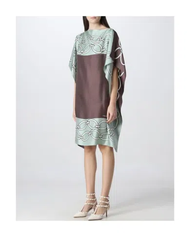 Valentino Chain 1967 Foulard-print Silk Dress In Green