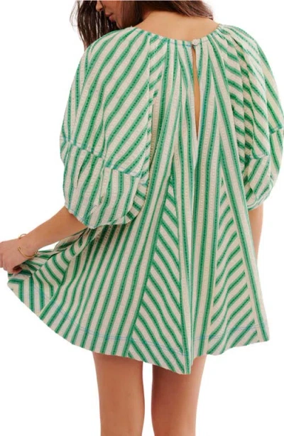 Free People Bop Around One-piece Romper Womens Striped Tie Neck Buu192 In Green