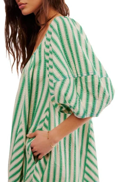 Free People Bop Around One-piece Romper Womens Striped Tie Neck Buu192 In Green