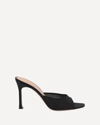 Amina Muaddi Black Calf Leather Bos Taurus Stiletto Heel Sandals In Black