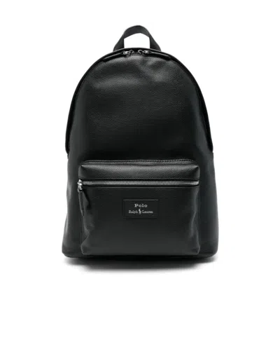 Polo Ralph Lauren Large Dome-shaped Backpack In Smooth Leather In Black