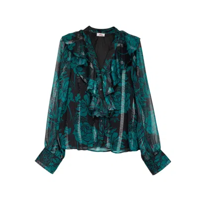 Niza Women's Green Long Sleeved V-neck Blouse In Green