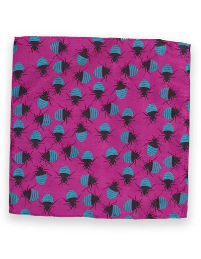 Gresham Blake Men's Pink / Purple Fuchsia & Turquoise Bed Bugs Silk Pocket Square In Multi