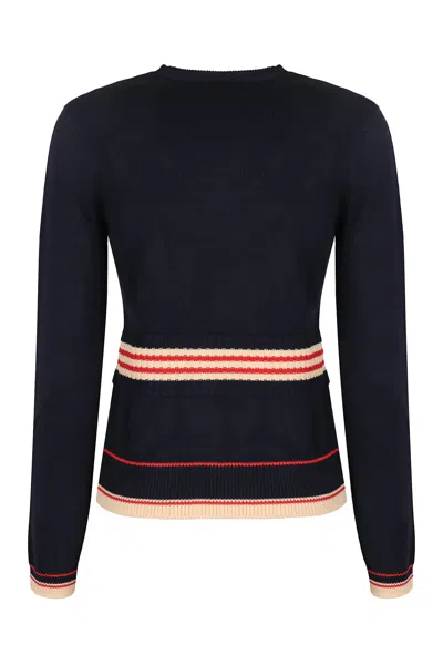 Valentino 'atelier Crew Neck Knitwear With Ribbed Hem And Cuffs' In Blue