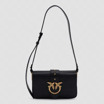 Pinko Mini Love Bag Slouchy Shoulder Bag In Leather With Two Straps In Black