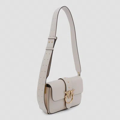 Pinko Beige Leather Mini Love Shoulder Bag In White
