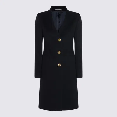 Tagliatore Long Sleeve Coat With Notched Lapel And Back Vent In Blue