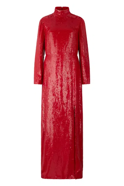 Valentino Elegant Long Red Dress With Long Sleeves In Red