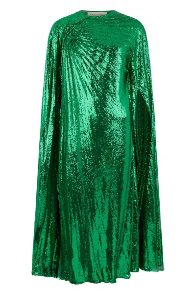 Valentino Dressed In A Cape With Sequins In Green