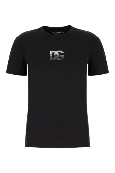 Dolce & Gabbana Jersey T Shirt With Dg Logo Embroidery In Black