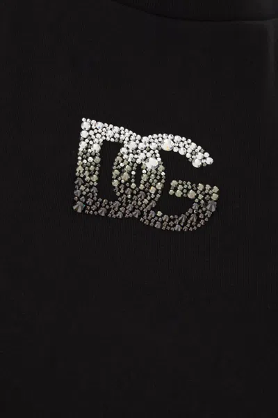 Dolce & Gabbana Jersey T Shirt With Dg Logo Embroidery In Black