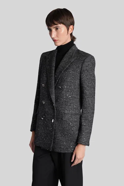 Tagliatore Jasmine Herringbone Double-breasted Peacoat In Gray