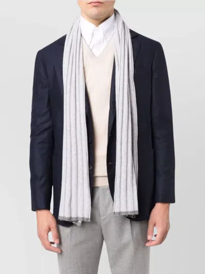 Brunello Cucinelli Cashmere Long Rectangular Ribbed Knit Scarf In White