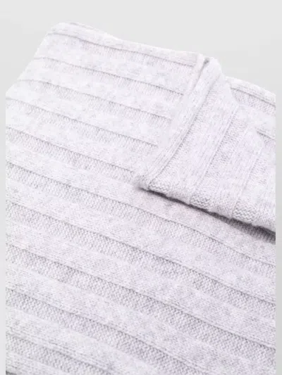 Brunello Cucinelli Cashmere Long Rectangular Ribbed Knit Scarf In White