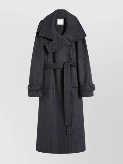 Sportmax Tailored Wool Coat Cinched Belt In Gray