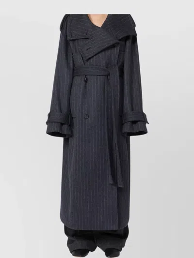 Sportmax Tailored Wool Coat Cinched Belt In Gray