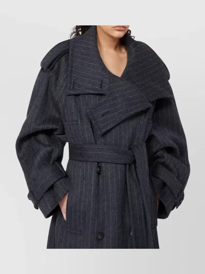 Sportmax Tailored Wool Coat Cinched Belt In Gray