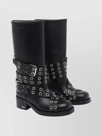 Mach&mach Vintage Leather Combat Ankle Boots With Buckles In Black