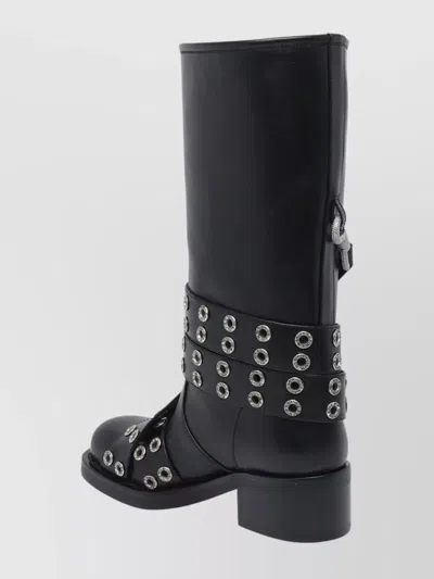 Mach&mach Vintage Leather Combat Ankle Boots With Buckles In Black