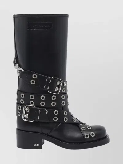 Mach&mach Vintage Leather Combat Ankle Boots With Buckles In Black