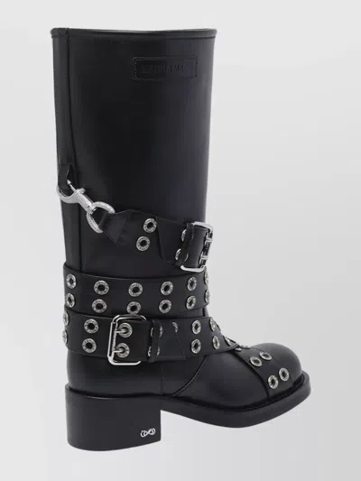 Mach&mach Vintage Leather Combat Ankle Boots With Buckles In Black