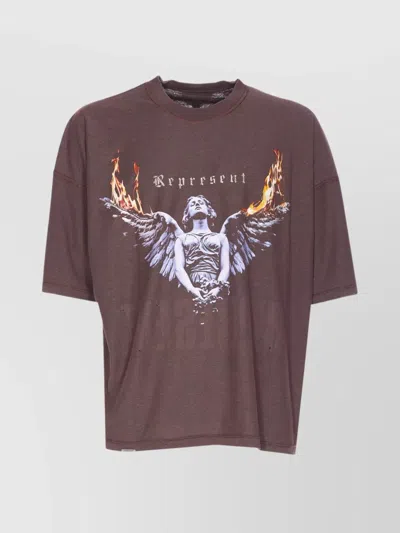 Represent Graphic Print Oversized Crew Neck T-shirt In Brown
