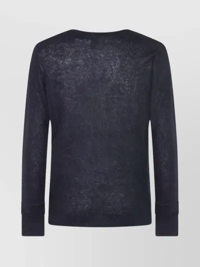 Auralee Textured Knit Long Sleeve Crew Sweater In Blue