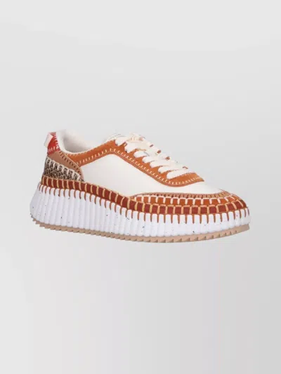 Chloé Nama Mixed Leather Low-top Platform Sneakers In Multi
