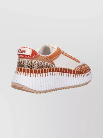 Chloé Nama Mixed Leather Low-top Platform Sneakers In Multi