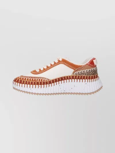 Chloé Nama Mixed Leather Low-top Platform Sneakers In Multi