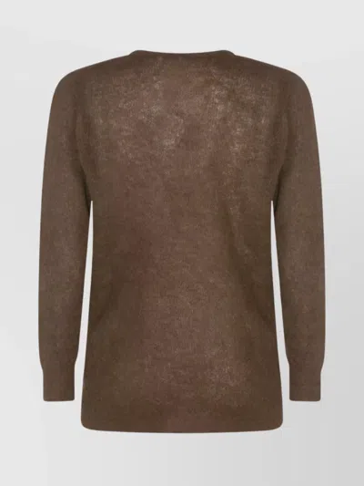 Auralee Long Sleeve Sheer Crewneck Knitwear In Brown