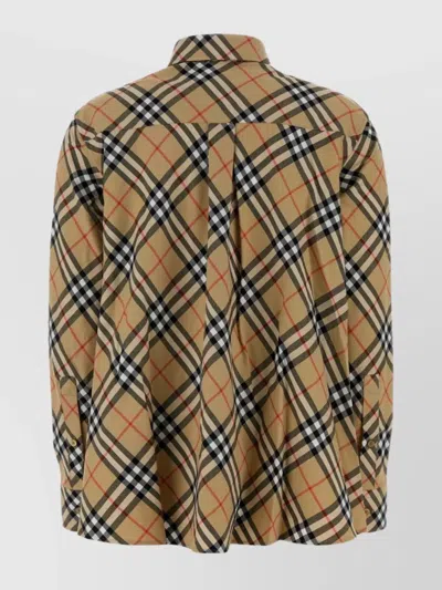 Burberry Women Beige Shirt With Classic Collar And All-over Check Motif In Cotton Woman In Neutral