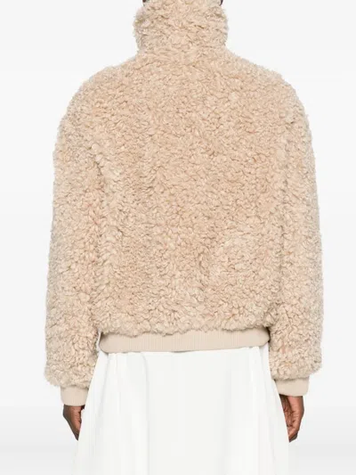 Maje Teddy-effect Zip-up Faux Fur Jacket In Brown