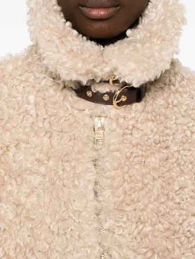Maje Teddy-effect Zip-up Faux Fur Jacket In Brown