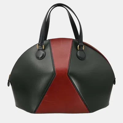 Pre-owned Hermes De Veau Vert Fonce Rouge H Box Calf Il Handbag In Black