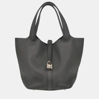 Pre-owned Hermes Black Taurillon Clemence Picotin Lock 22 Mm Handbag