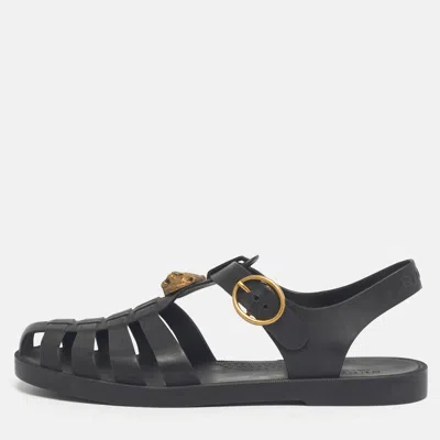 Pre-owned Gucci Black Rubber Tiger Head Flat Sandals Size 39