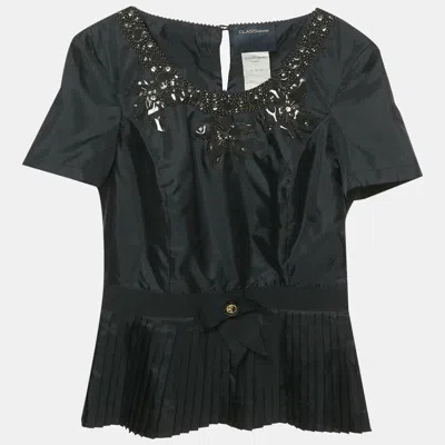 Pre-owned Class By Roberto Cavalli Black Embellished Synthetic Bow Detail Top M