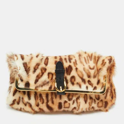 Pre-owned Jimmy Choo Brown Leopard Print Calf Hair Frame Pouch