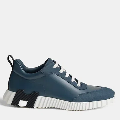 Pre-owned Hermes Bouncing Size 41 Bleu Céleste Calfskin And Suede Goatskin Sneakers In Blue