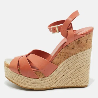 Pre-owned Jimmy Choo Brown Leather Platform Wedge Sandals Size 40.5