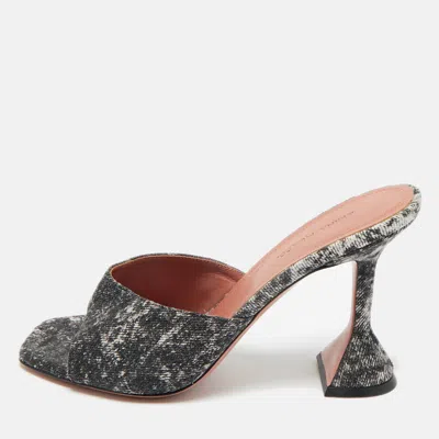 Pre-owned Amina Muaddi Two Tone Denim Lupita Slide Sandals Size 37.5 In Black