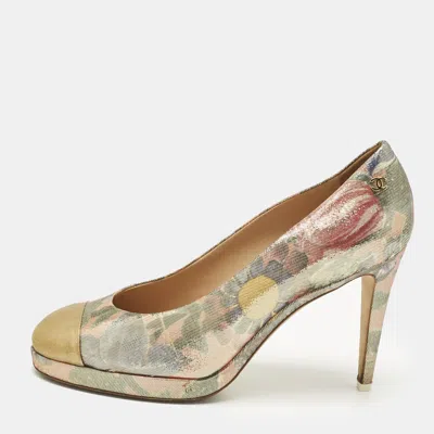 Pre-owned Chanel Multicolor Leather And Lurex Fabric Platform Pumps Size 41