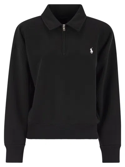 Polo Ralph Lauren Cotton Blend Fleece Quarter-zip Sweatshirt In Black