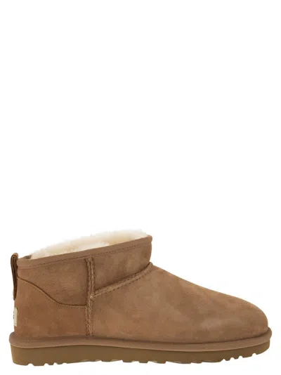Ugg Biscuit Suede Classic Ultra Mini Ankle Boots In Brown