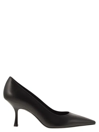 Stuart Weitzman Pointed-toe Leather Décolleté With Retro Heel In Black