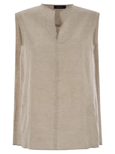 Fabiana Filippi Sleeveless Linen Top With Gathered Back In Neutral