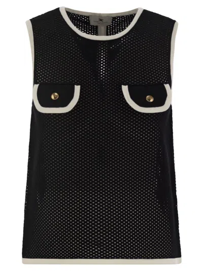 Elisabetta Franchi Sleeveless Mesh Top In Black